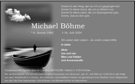 Anzeige von Michael Böhme von Kölner Stadt-Anzeiger / Kölnische Rundschau / Express