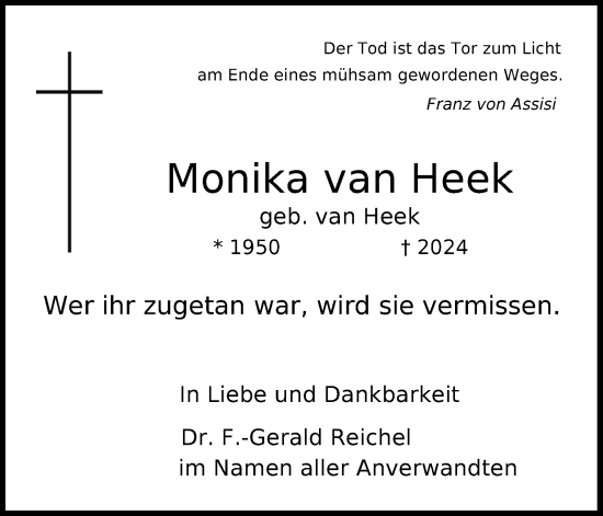 Anzeige von Monika van Heek von Kölner Stadt-Anzeiger / Kölnische Rundschau / Express