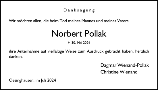 Anzeige von Norbert Pollak von  Anzeigen Echo 