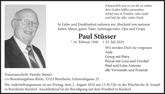 Anzeige von Paul Stüsser von  Schaufenster/Blickpunkt 