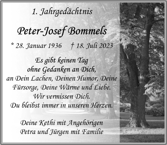 Anzeige von Peter-Josef Bommels von  Werbepost 