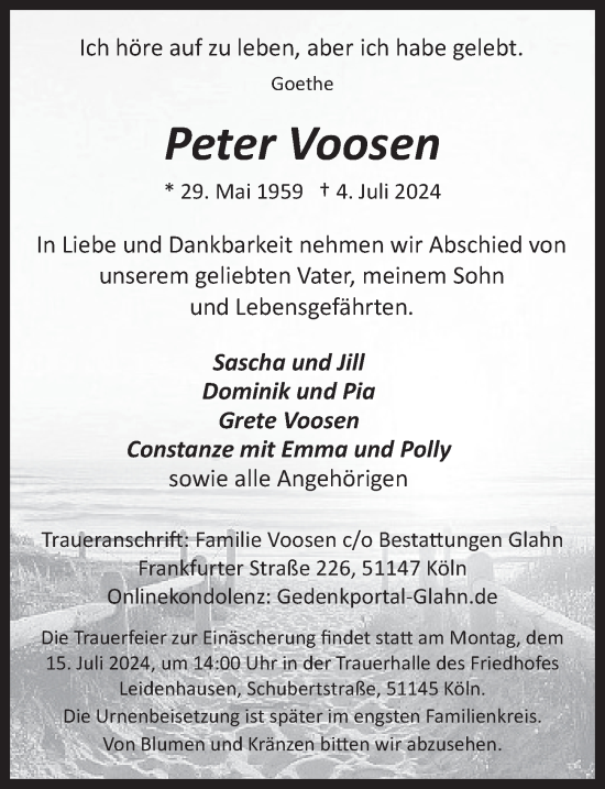 Anzeige von Peter Voosen von  EXPRESS - Die Woche 