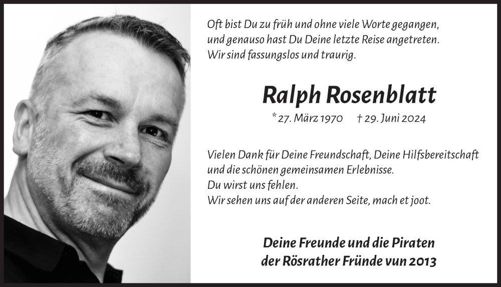  Traueranzeige für Ralph Rosenblatt vom 19.07.2024 aus  Bergisches Handelsblatt 