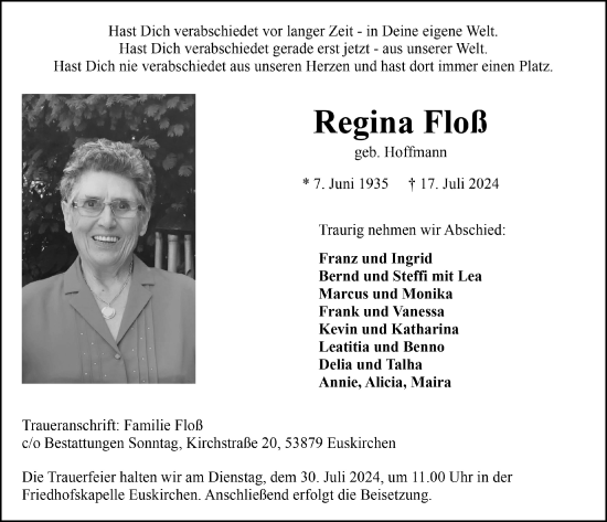Anzeige von Regina Floß von  Blickpunkt Euskirchen 