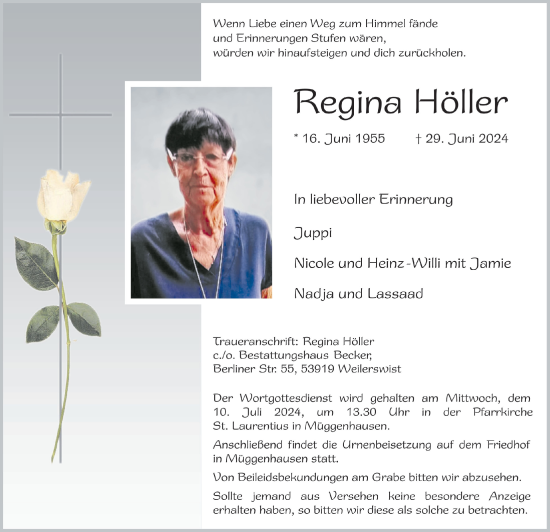 Anzeige von Regina Höller von  Blickpunkt Euskirchen 