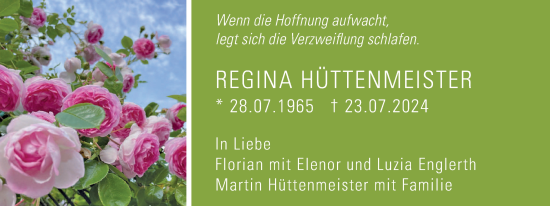 Anzeige von Regina Hüttenmeister von Kölner Stadt-Anzeiger / Kölnische Rundschau / Express