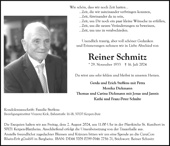 Anzeige von Reiner Schmitz von  Werbepost 