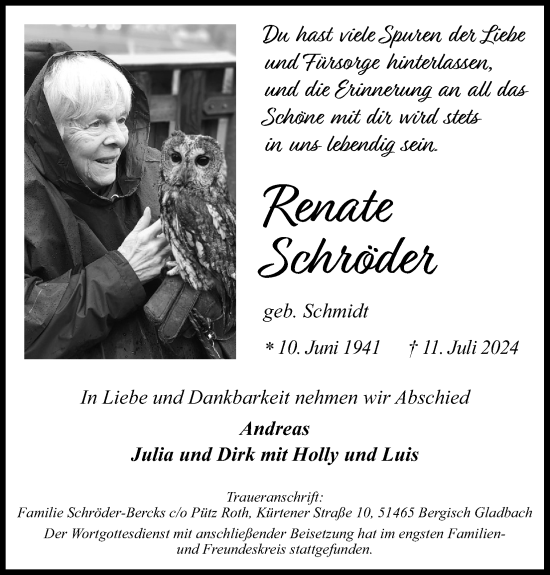 Anzeige von Renate Schröder von Kölner Stadt-Anzeiger / Kölnische Rundschau / Express