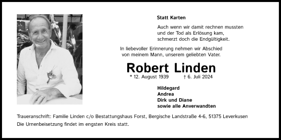 Anzeige von Robert Linden von Kölner Stadt-Anzeiger / Kölnische Rundschau / Express
