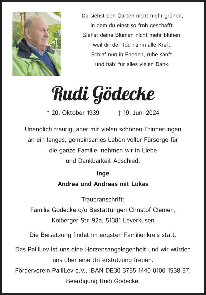  Traueranzeige für Rudi Gödecke vom 06.07.2024 aus Kölner Stadt-Anzeiger / Kölnische Rundschau / Express