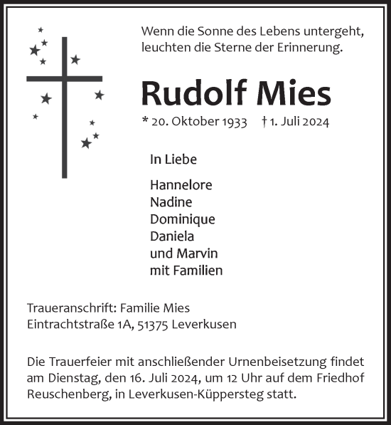 Anzeige von Rudolf Mies von  Lokale Informationen 