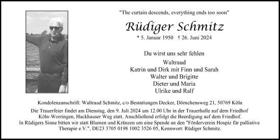 Anzeige von Rüdiger Schmitz von Kölner Stadt-Anzeiger / Kölnische Rundschau / Express