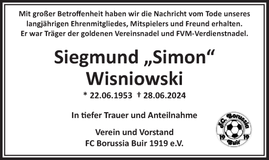 Anzeige von Siegmund Wisniowski von  Werbepost 
