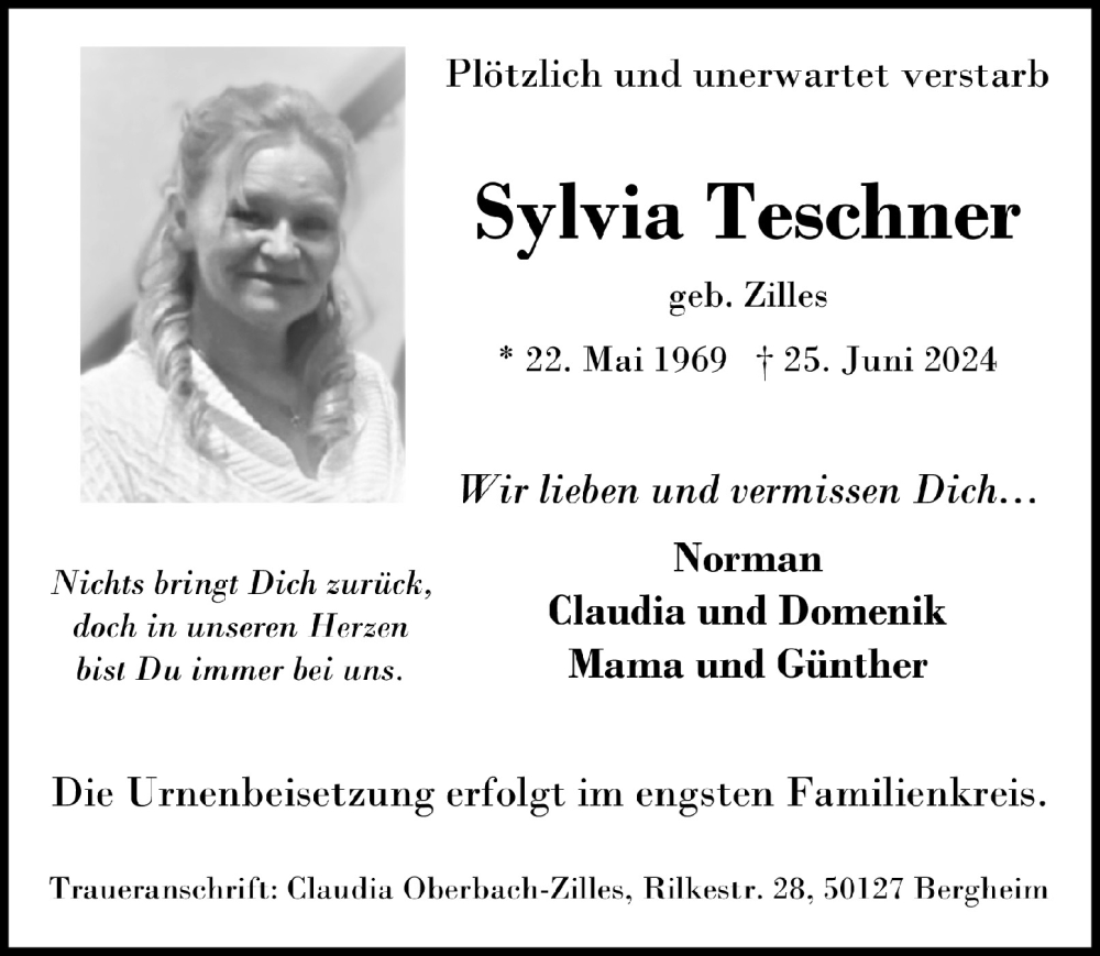  Traueranzeige für Sylvia Teschner vom 05.07.2024 aus  Werbepost 