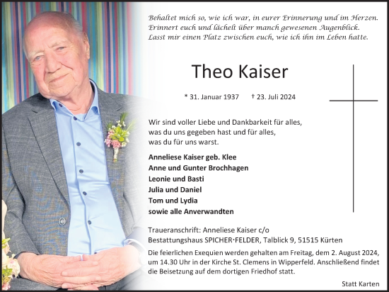 Anzeige von Theo Kaiser von Kölner Stadt-Anzeiger / Kölnische Rundschau / Express
