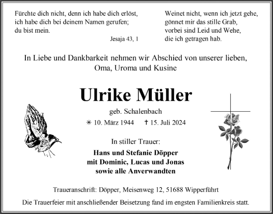 Anzeige von Ulrike Müller von  Anzeigen Echo 