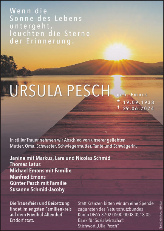Anzeige von Ursula Pesch von  Schaufenster/Blickpunkt 