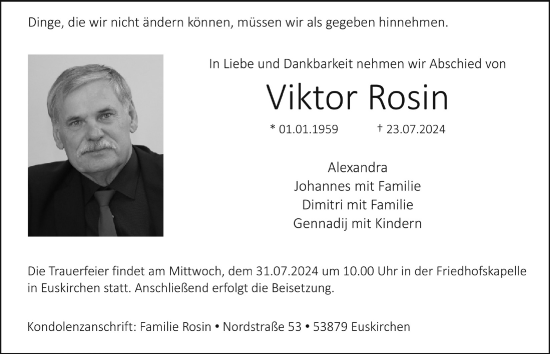 Anzeige von Viktor Rosin von  Blickpunkt Euskirchen 