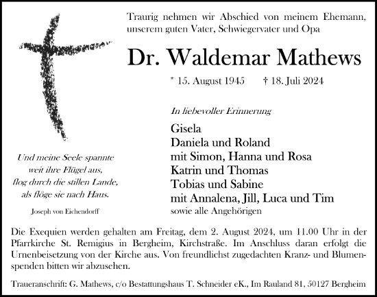 Anzeige von Waldemar Mathews von  Werbepost 