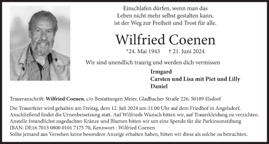 Anzeige von Wilfried Coenen von  Werbepost 