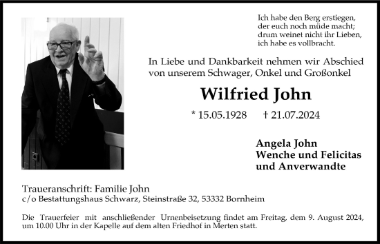 Anzeige von Wilfried John von  Schlossbote/Werbekurier 