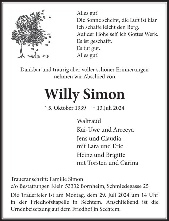 Anzeige von Willy Simon von  Schaufenster/Blickpunkt 