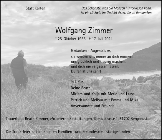Anzeige von Wolfgang Zimmer von  Anzeigen Echo 