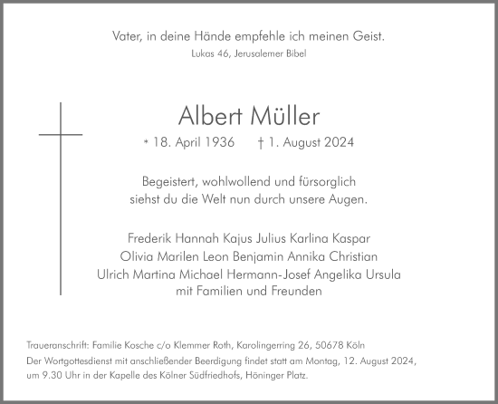 Anzeige von Albert Müller von Kölner Stadt-Anzeiger / Kölnische Rundschau / Express