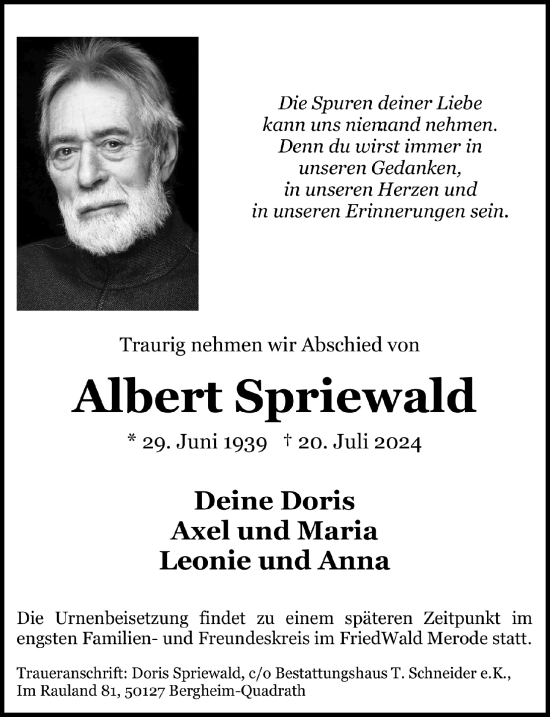 Anzeige von Albert Spriewald von  Werbepost 