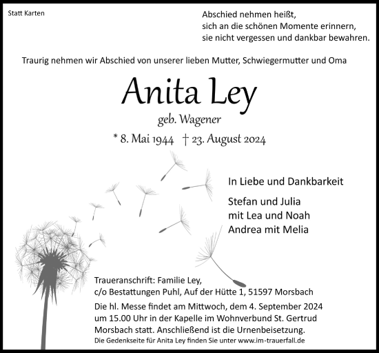 Anzeige von Anita Ley von  Lokalanzeiger 