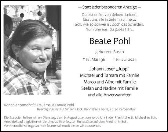 Anzeige von Beate Pohl von  Werbepost 