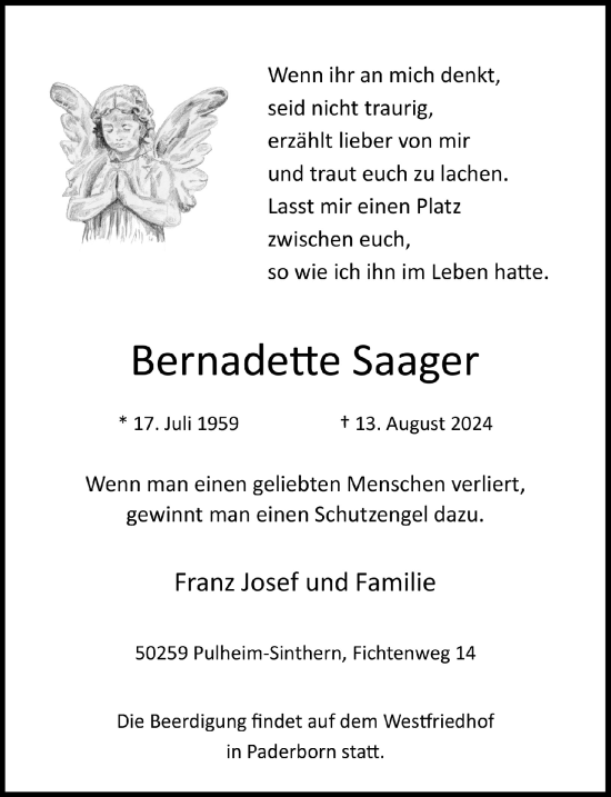 Anzeige von Bernadette Saager von  Wochenende 