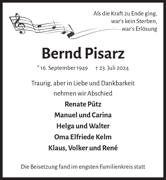 Anzeige von Bernd Pisarz von  Schlossbote/Werbekurier 