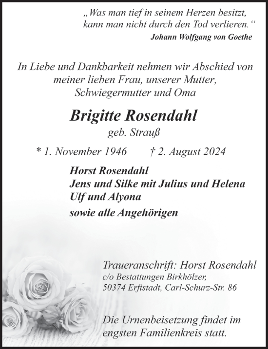 Anzeige von Brigitte Rosendahl von  Werbepost 
