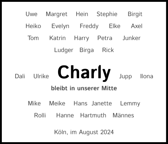 Anzeige von Charly  von Kölner Stadt-Anzeiger / Kölnische Rundschau / Express