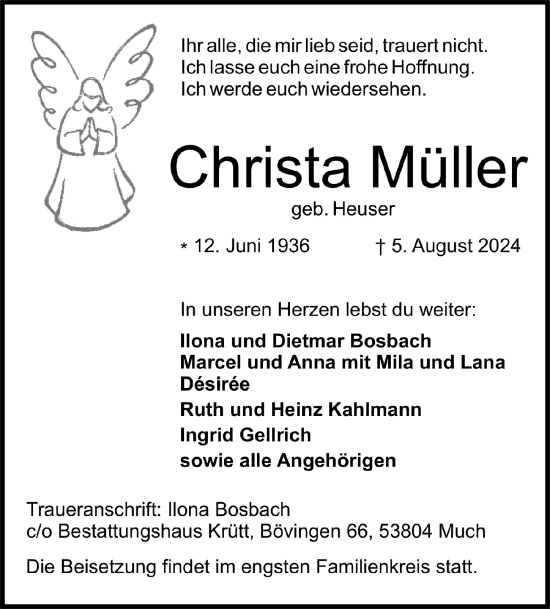 Anzeige von Christa Müller von  Bergisches Handelsblatt 