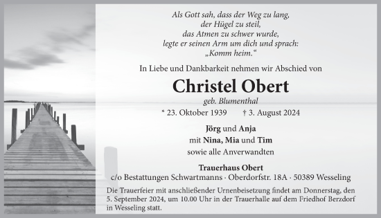 Anzeige von Christel Obert von  Schlossbote/Werbekurier 