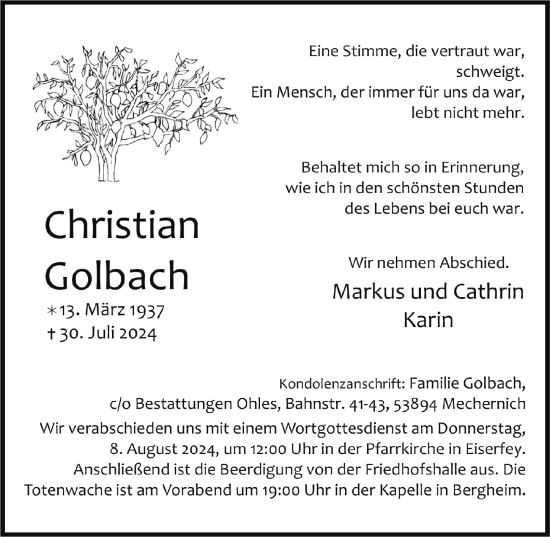 Anzeige von Christian Golbach von  Blickpunkt Euskirchen 