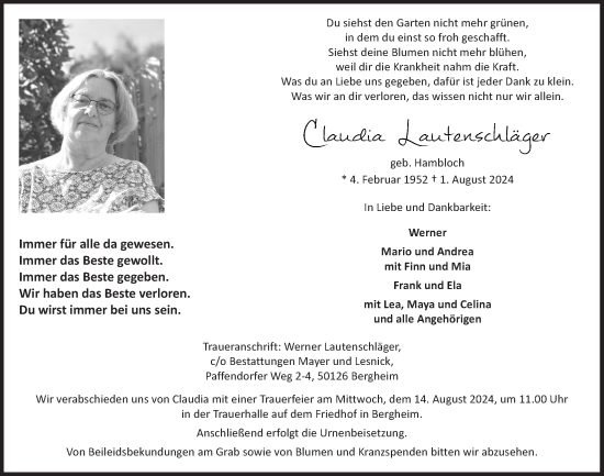 Anzeige von Claudia Lautenschläger von  Werbepost 