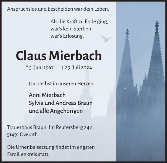 Anzeige von Claus Mierbach von  Bergisches Handelsblatt 