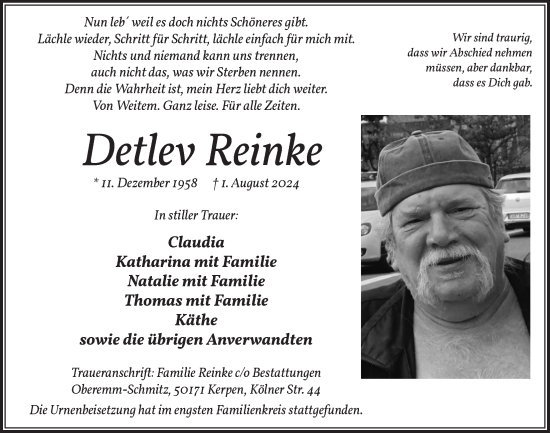 Anzeige von Detlev Reinke von  Werbepost 