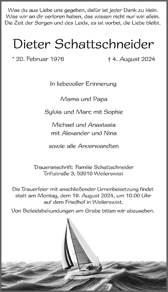 Anzeige von Dieter Schattschneider von  Blickpunkt Euskirchen 