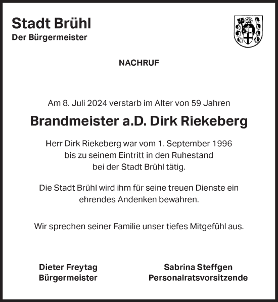 Anzeige von Dirk Riekeberg von  Schlossbote/Werbekurier 