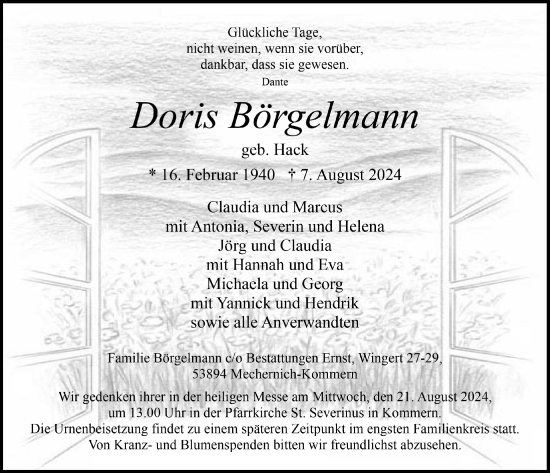 Anzeige von Doris Börgelmann von  Blickpunkt Euskirchen 