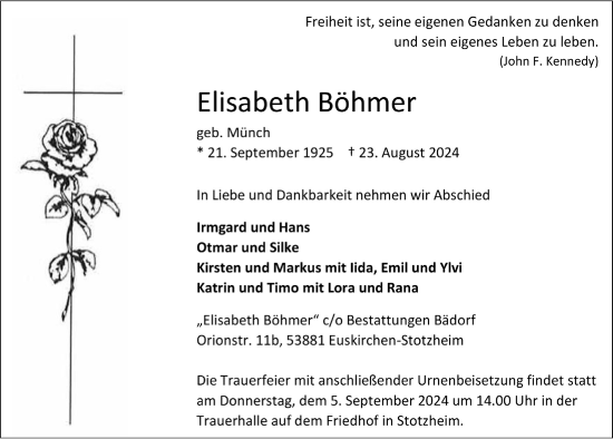 Anzeige von Elisabeth Böhmer von  Blickpunkt Euskirchen 