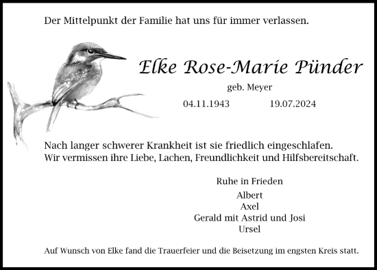 Anzeige von Elke Rose-Marie Pünder von  Bergisches Handelsblatt 