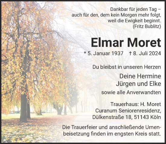 Anzeige von Elmar Moret von  EXPRESS - Die Woche 