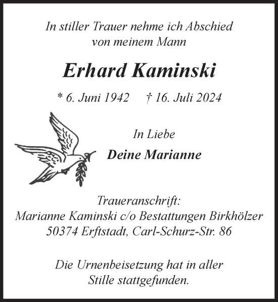 Anzeige von Erhard Kaminski von  Werbepost 