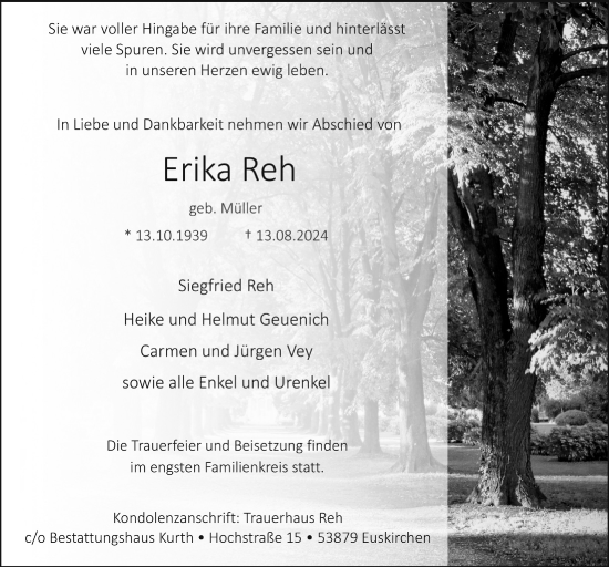 Anzeige von Erika Reh von  Blickpunkt Euskirchen 