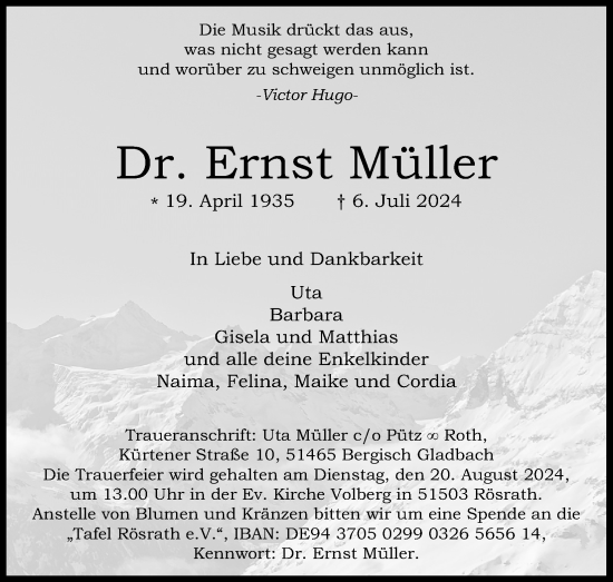 Anzeige von Ernst Müller von Kölner Stadt-Anzeiger / Kölnische Rundschau / Express